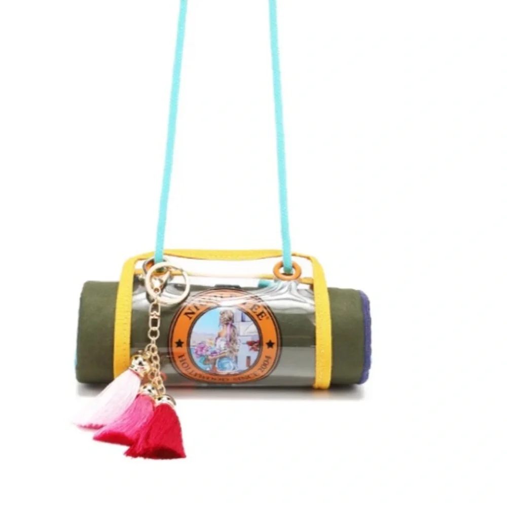 NICOLE LEE~BEACH TOWEL-w/Crossbody Strap & Tassel Keychain~NEW in Sealed Pkg.